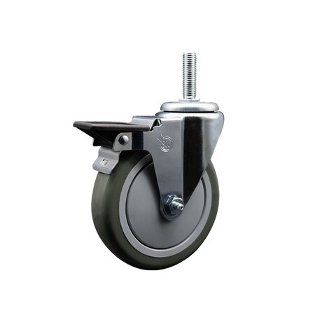 Service Caster 5 Inch Gray Polyurethane Wheel Swivel 58 Inch Threaded Stem Caster with Brake SCC SCC-TS20S514-PPUB-PLB-58212